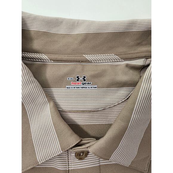 Under armour size XXL brown tan striped performance polo heat gear short sleeve - Picture 4 of 7
